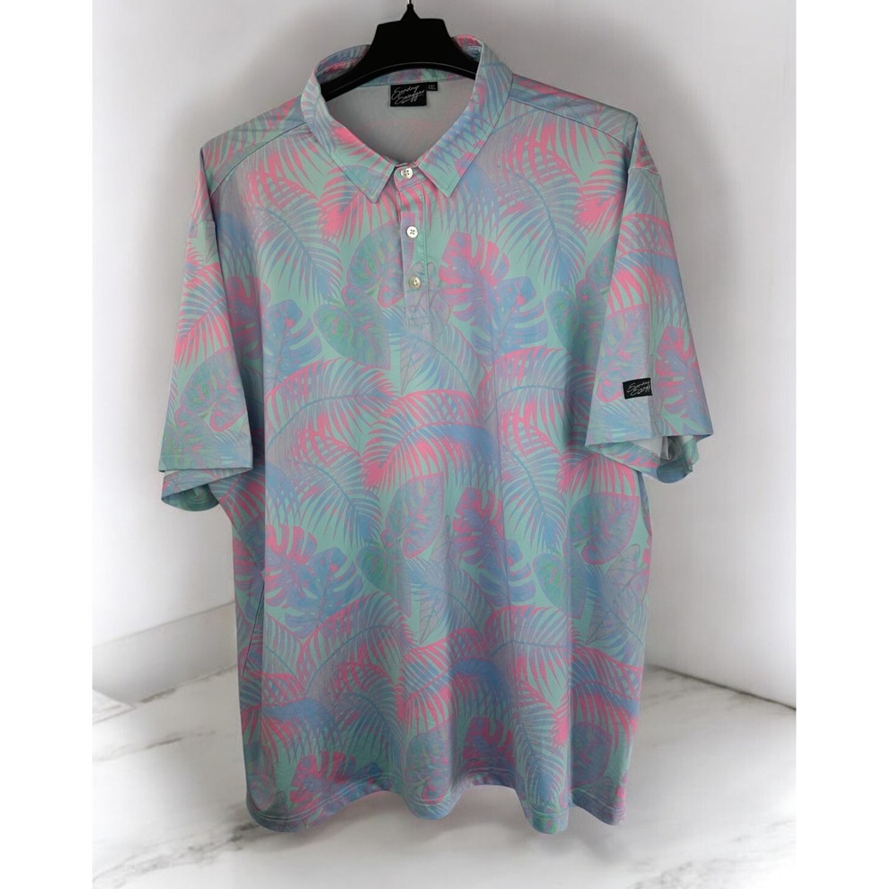 Sunday Swagger Fiji Polo Shirt Golf Tropical Aloha Palm Floral Men's Size 4XL - Picture 2 of 13